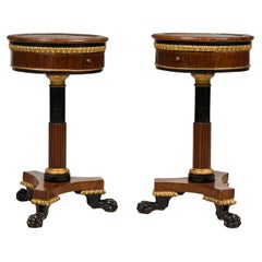Pair of Italian Neoclassicalal Mahogany and Marble Gueirdon End Table