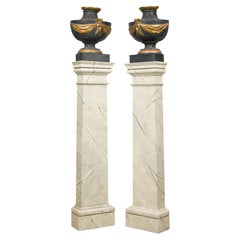 Pair of Italian Neoclassicalal Painted and Parcel-Gilt Urns on Pedestals