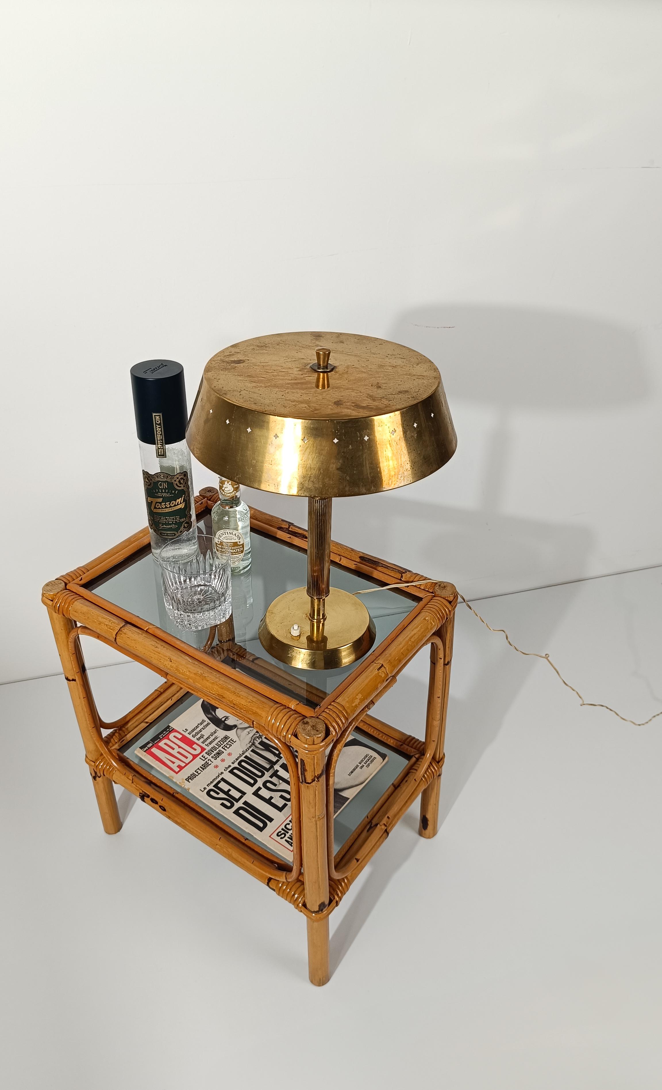Pair of Italian Night Stand / Side Table in Bamboo, Rattan and Smoked Glass, 70s For Sale 2