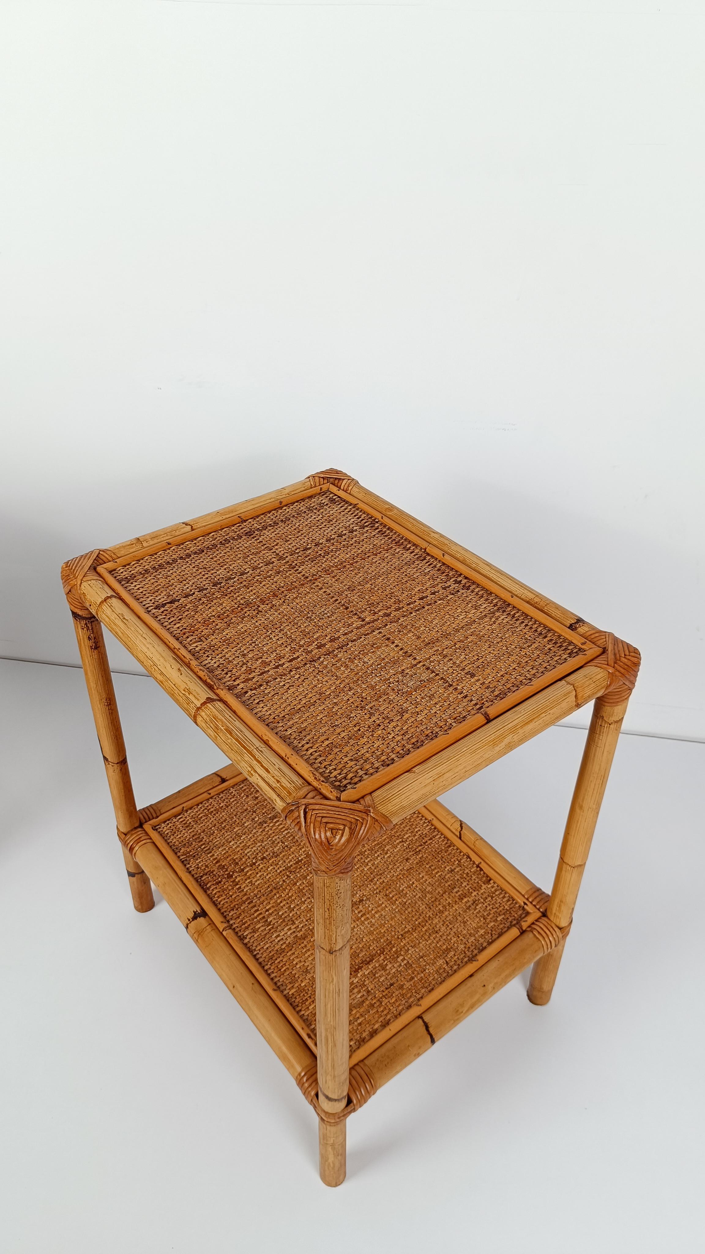Pair of Italian Night Stand / Side Table in Bamboo, Rattan and Wicker 1970s For Sale 7