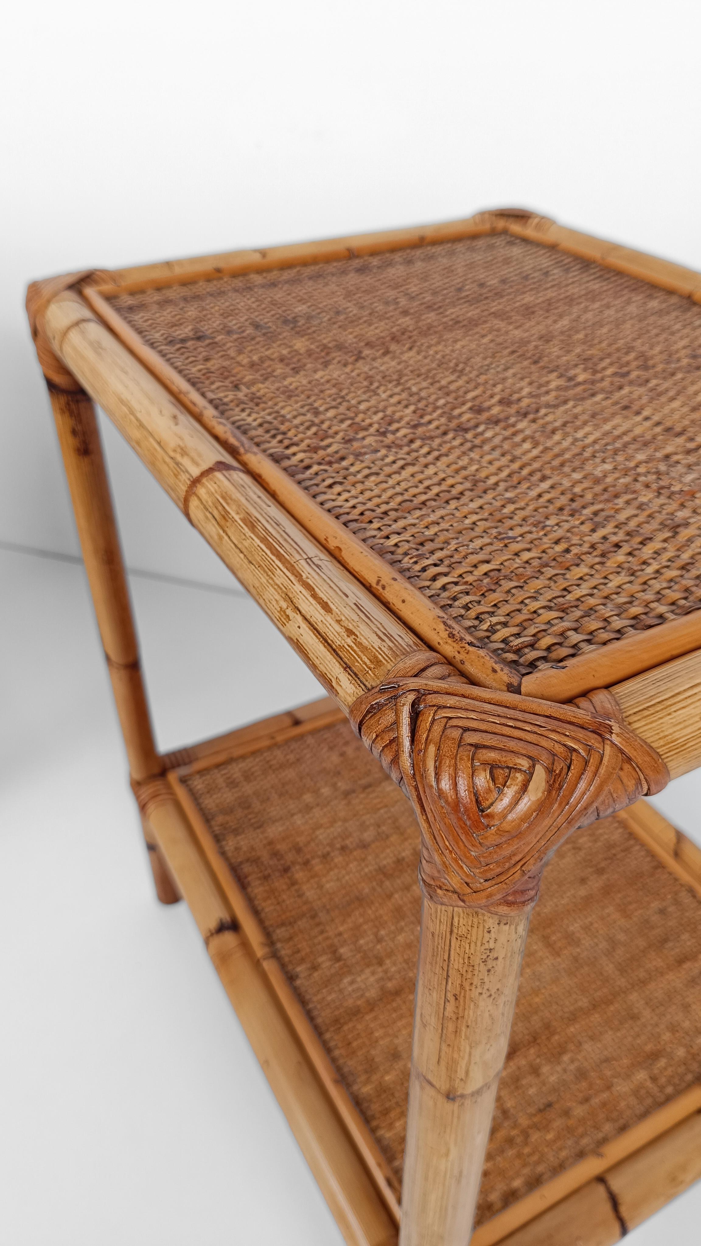 Pair of Italian Night Stand / Side Table in Bamboo, Rattan and Wicker 1970s For Sale 8
