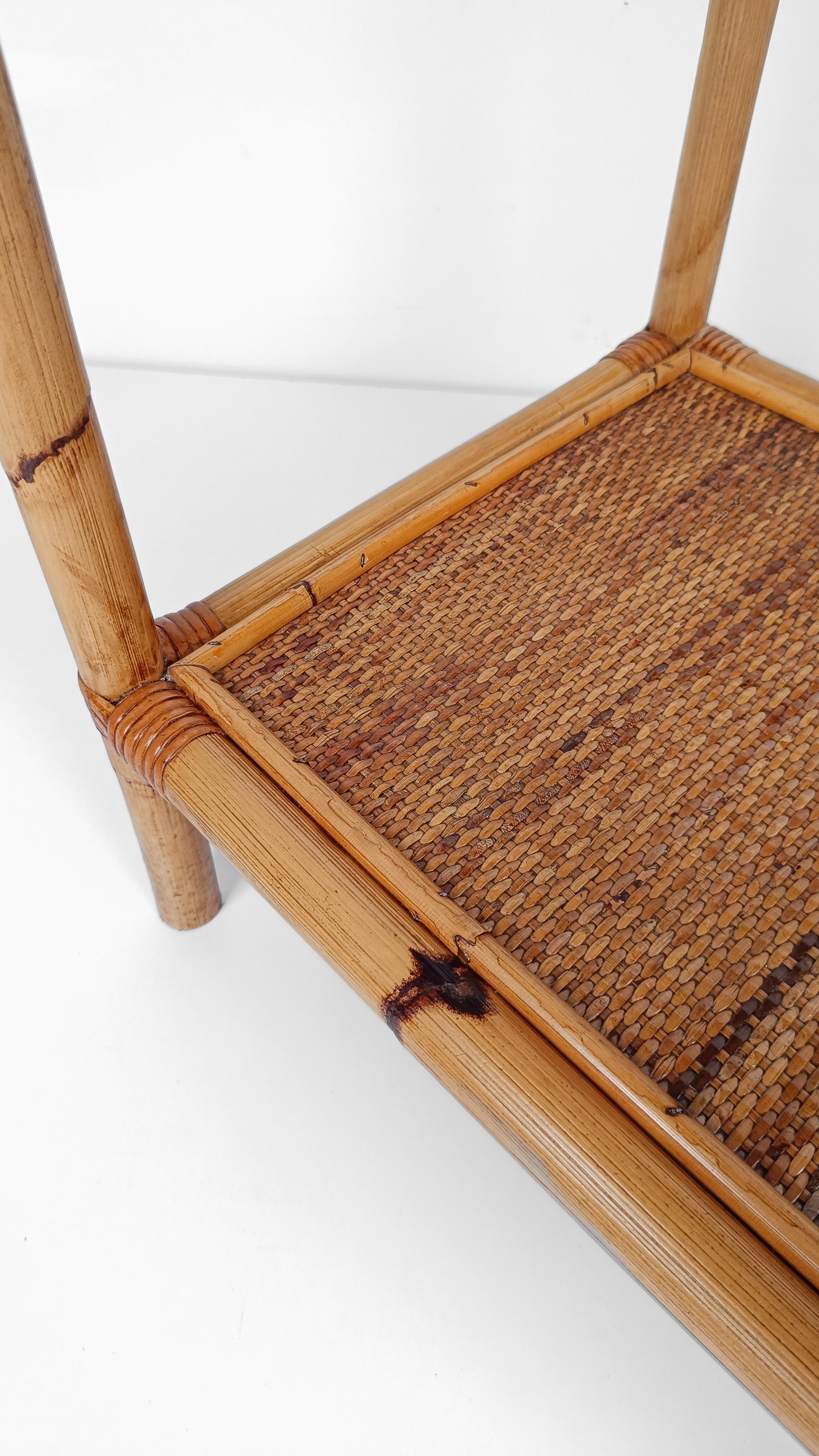 Pair of Italian Night Stand / Side Table in Bamboo, Rattan and Wicker 1970s For Sale 9