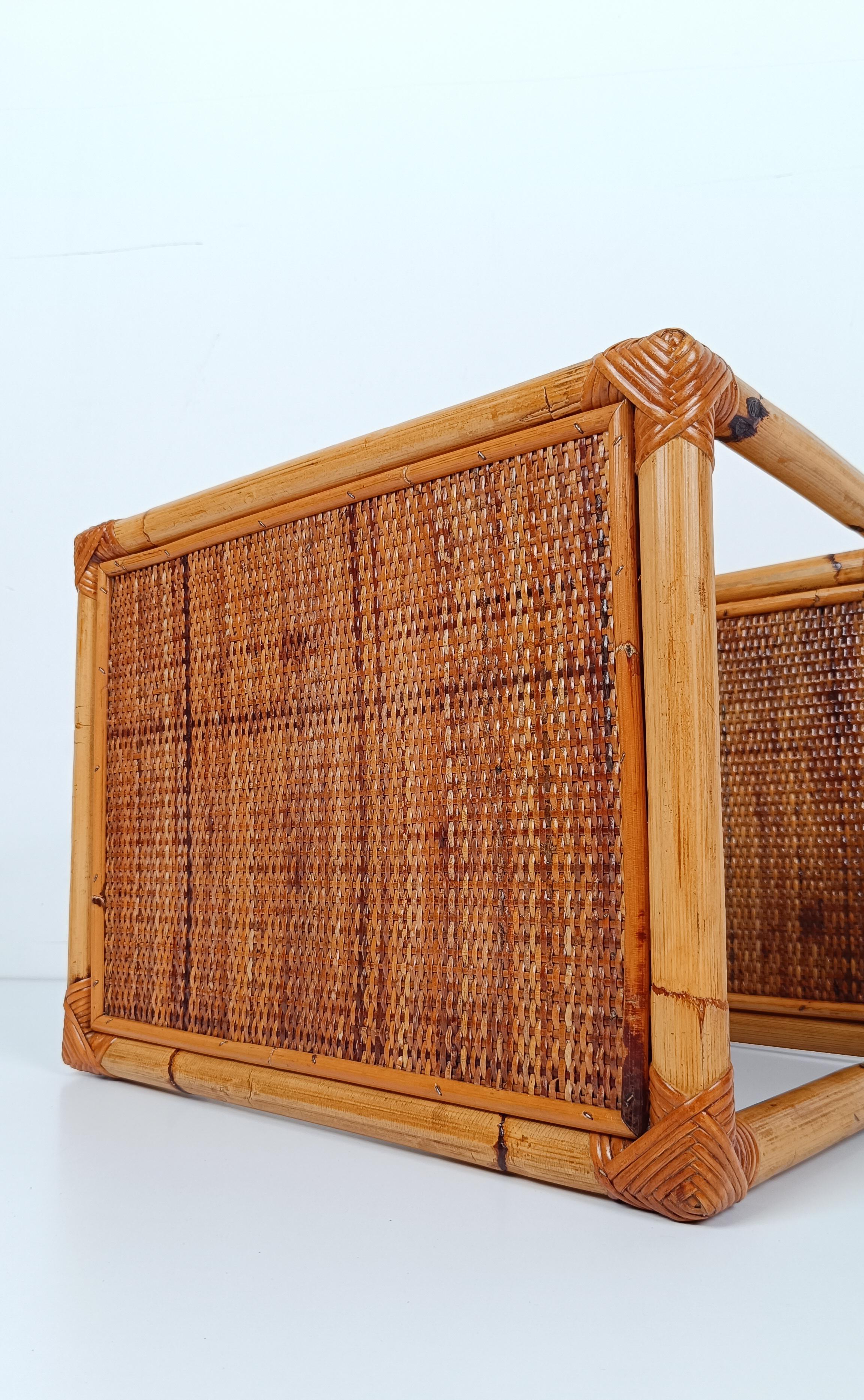 Pair of Italian Night Stand / Side Table in Bamboo, Rattan and Wicker 1970s For Sale 12