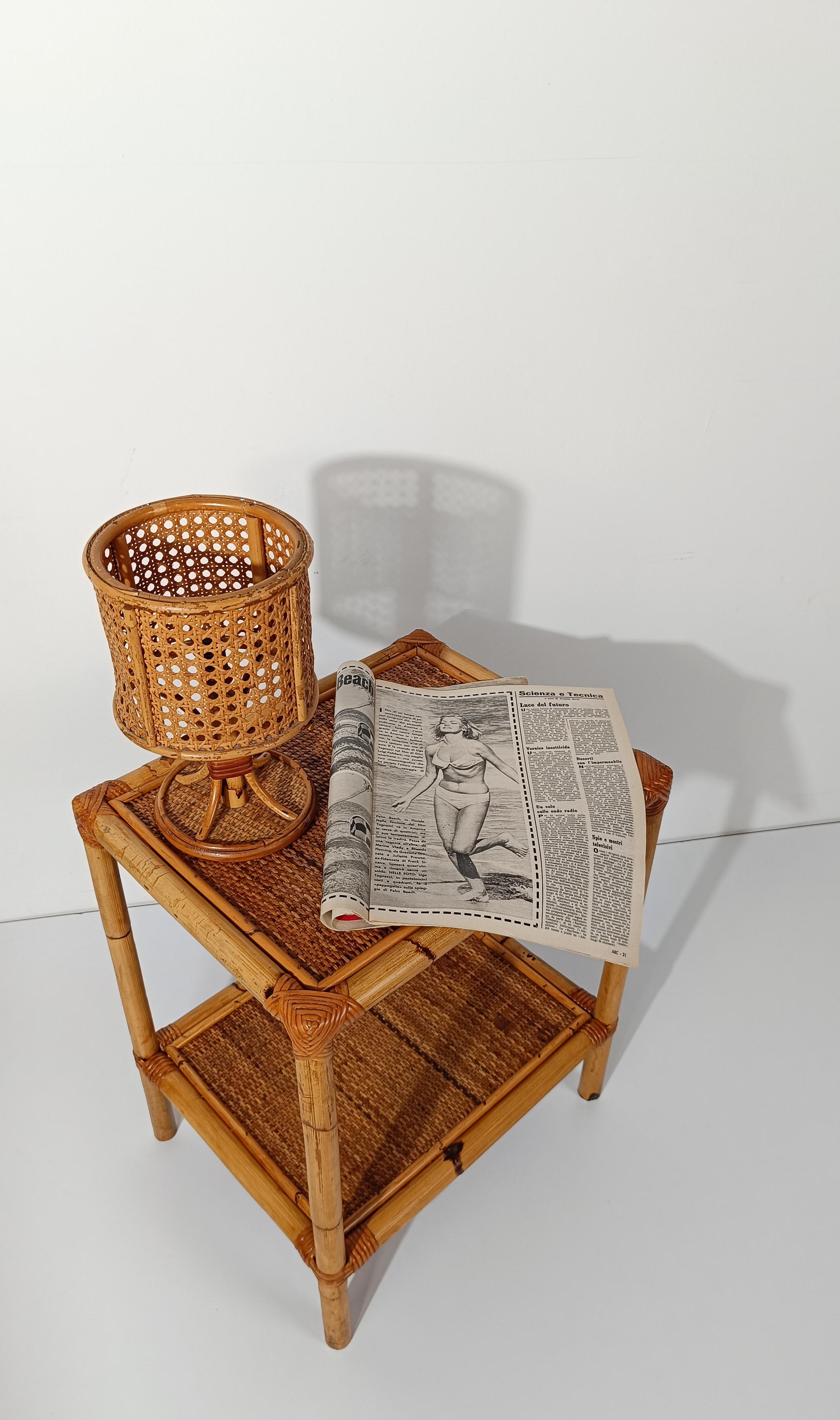 Pair of Italian Night Stand / Side Table in Bamboo, Rattan and Wicker 1970s For Sale 3