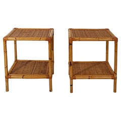 Pair of Italian Night Stand / Side Table in Bamboo, Rattan and Wicker 1970s