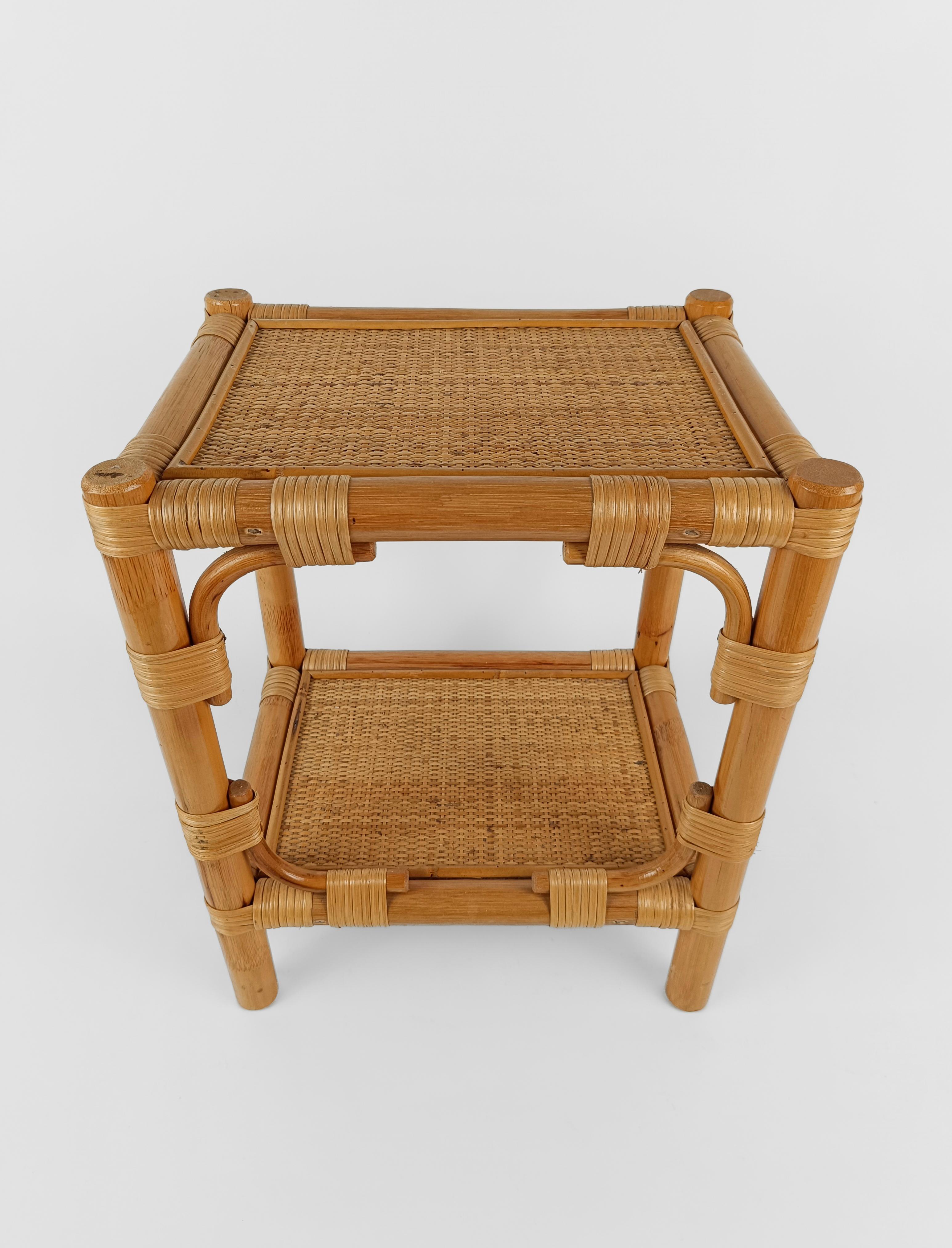 Pair of Italian Night Stand / Side Table in Bamboo, Rattan and Wicker 1980s  6