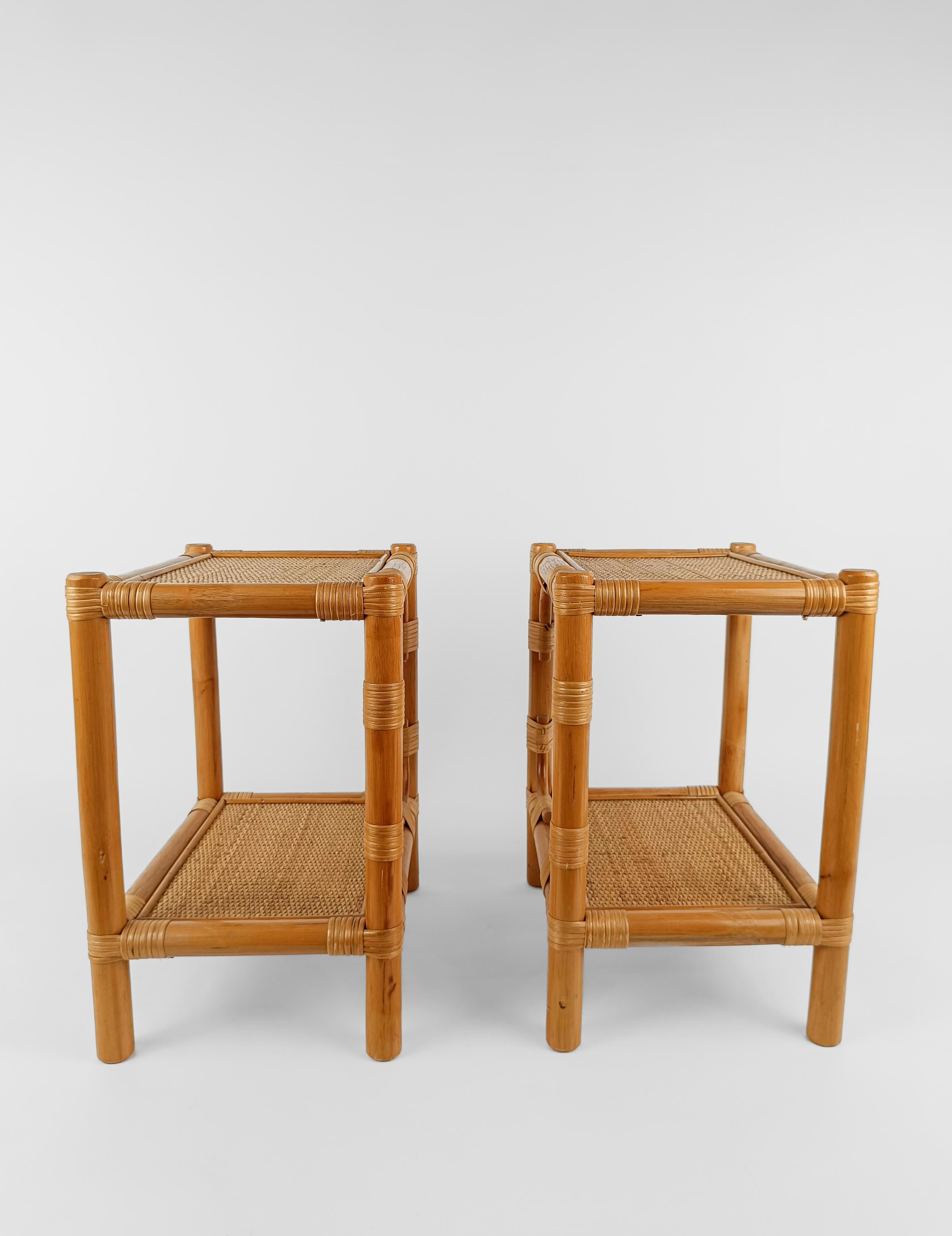 Pair of Italian Night Stand / Side Table in Bamboo, Rattan and Wicker 1980s  12