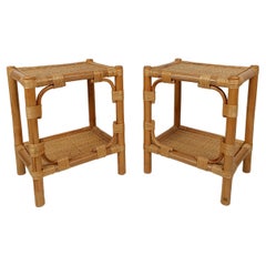 Pair of Italian Night Stand / Side Table in Bamboo, Rattan and Wicker 1980s 