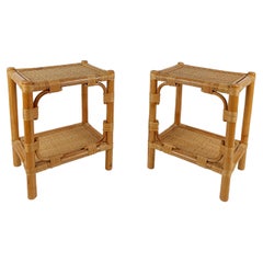 Pair of Italian Night Stand / Side Table in Bamboo, Rattan and Wicker 1980s 