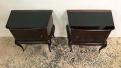Pair of Italian Night Stands, in Walnut  from 1950, Black Top