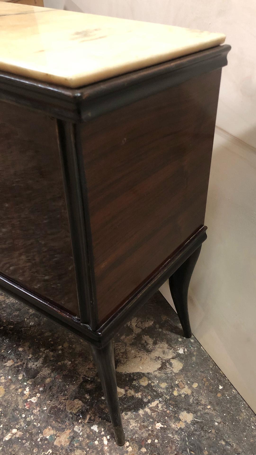 Pair of Italian Night Stands in Walnut with Cream Marble 7