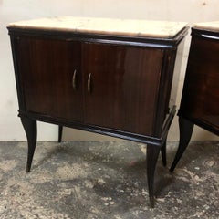 Pair of Italian Night Stands in Walnut with Cream Marble