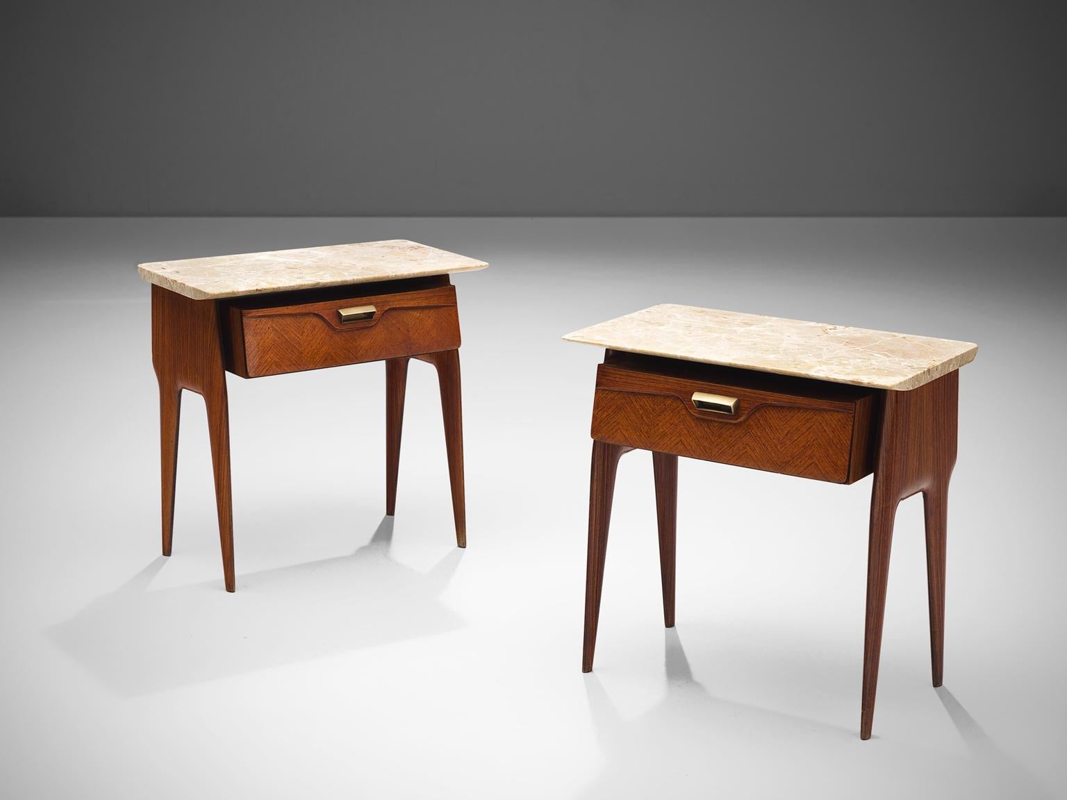 Mid-Century Modern Pair of Italian Nightstands with Marble top