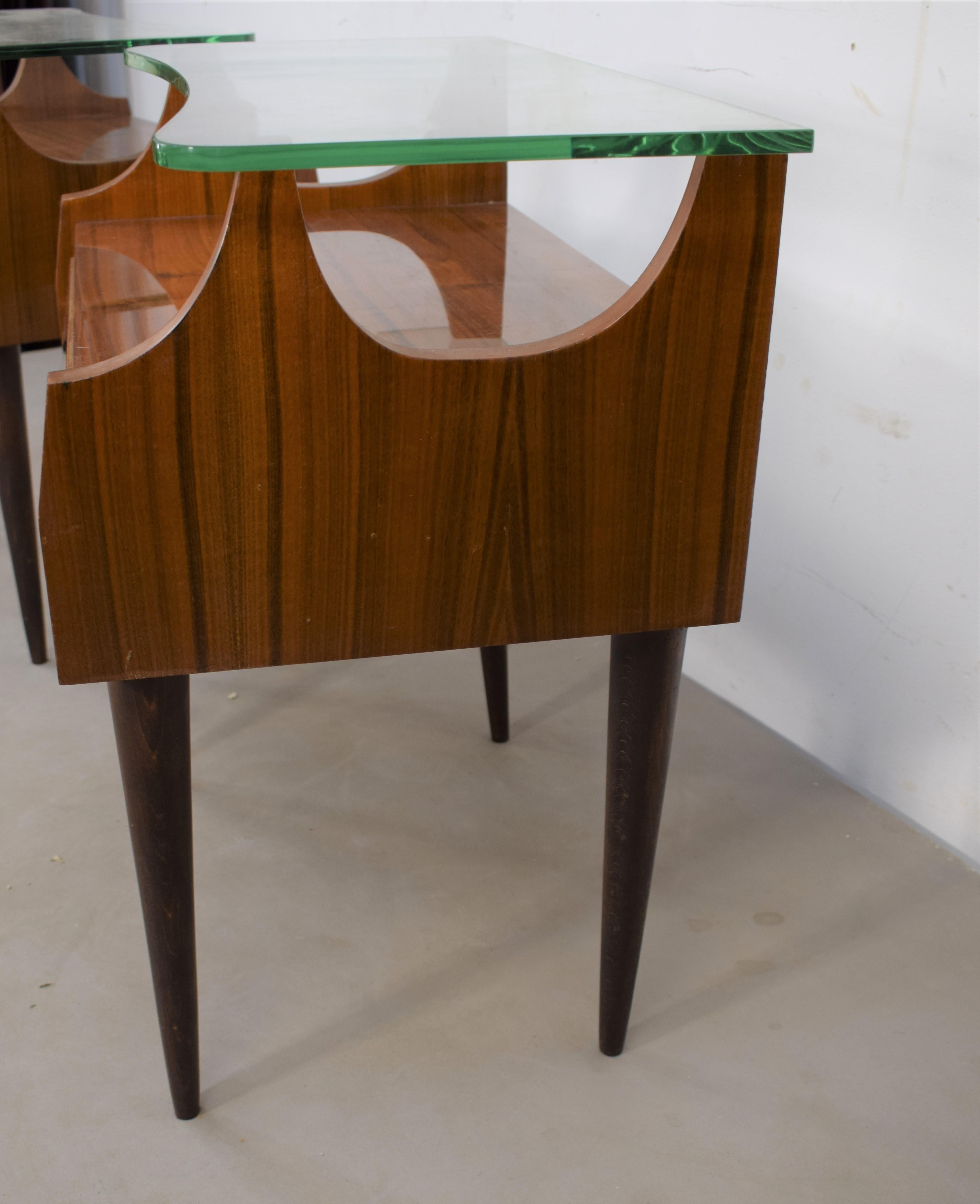 Glass Pair of Italian Nightstands, 1960s For Sale