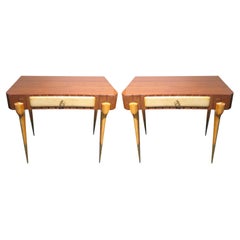 Pair of Italian Nightstands in Rosewood and Parchment