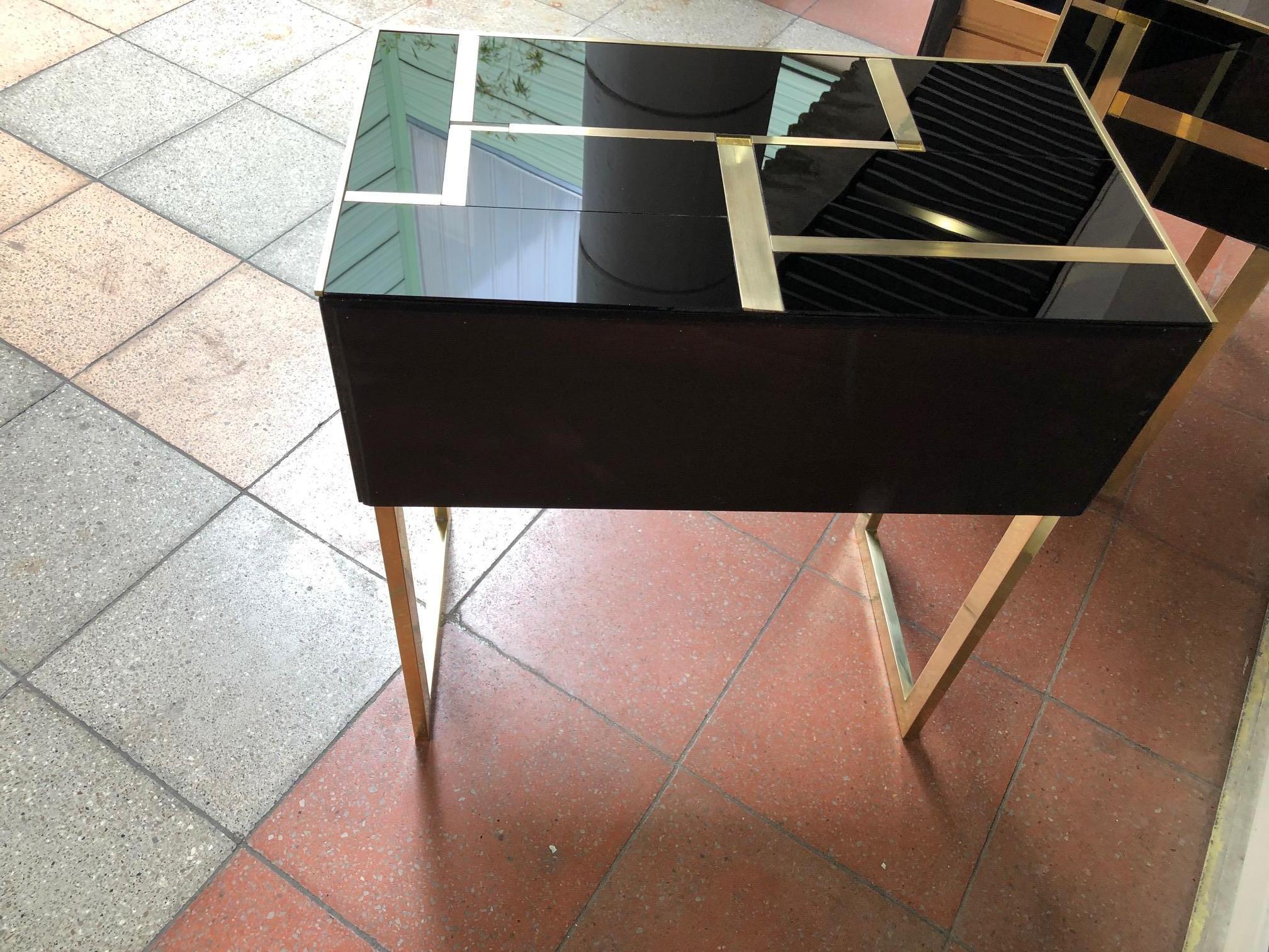 Pair of Italian Nightstands in Tinted Glass and Brass with One Drawer 2