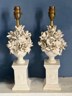 Pair of Italian Nove White Glazed Ceramic Urn Table Lamps