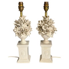 Pair of Italian Nove White Glazed Ceramic Urn Table Lamps