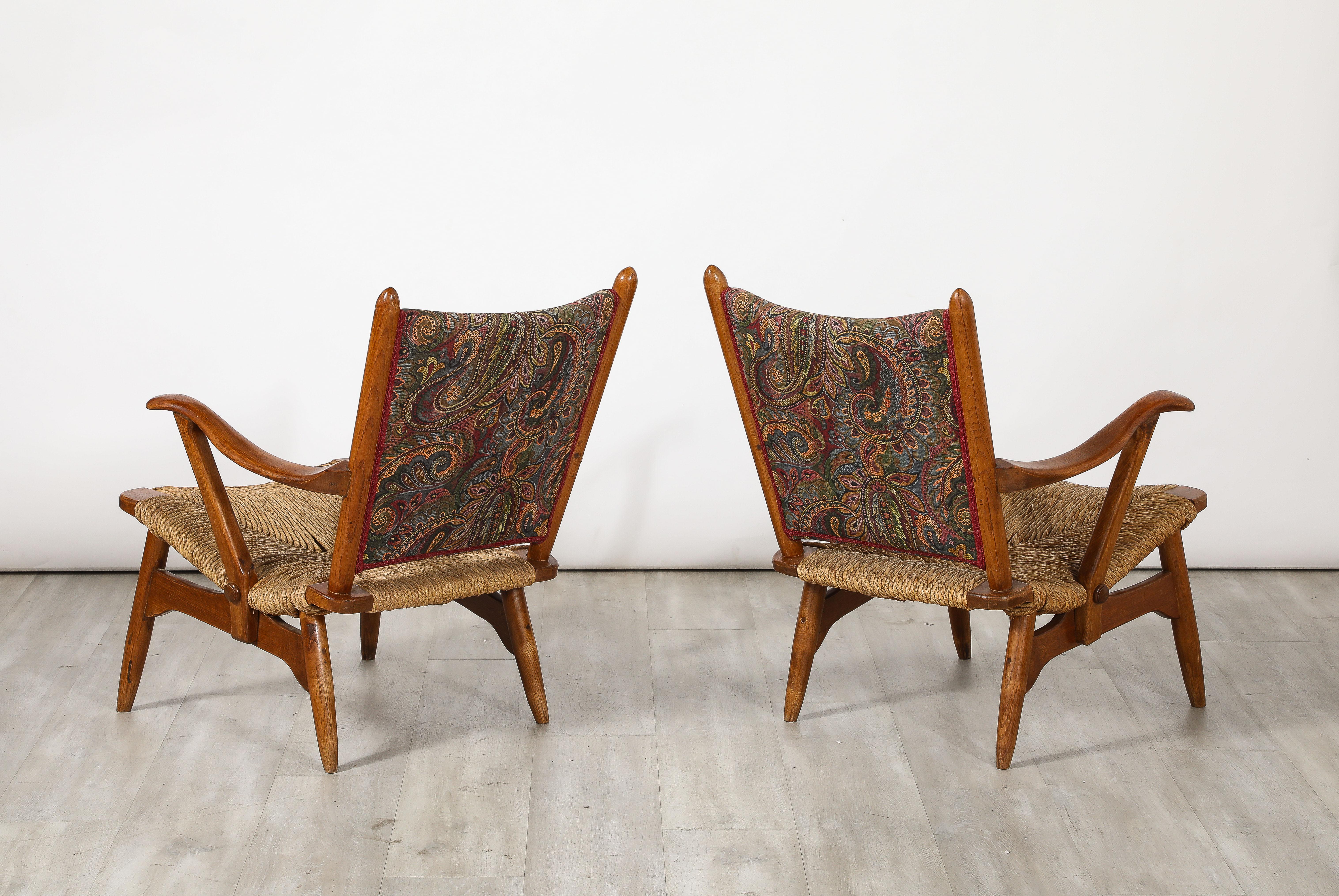 de Ster Gelderland Pair of Dutch Armchairs with Rush Seats, circa 1950  For Sale 3