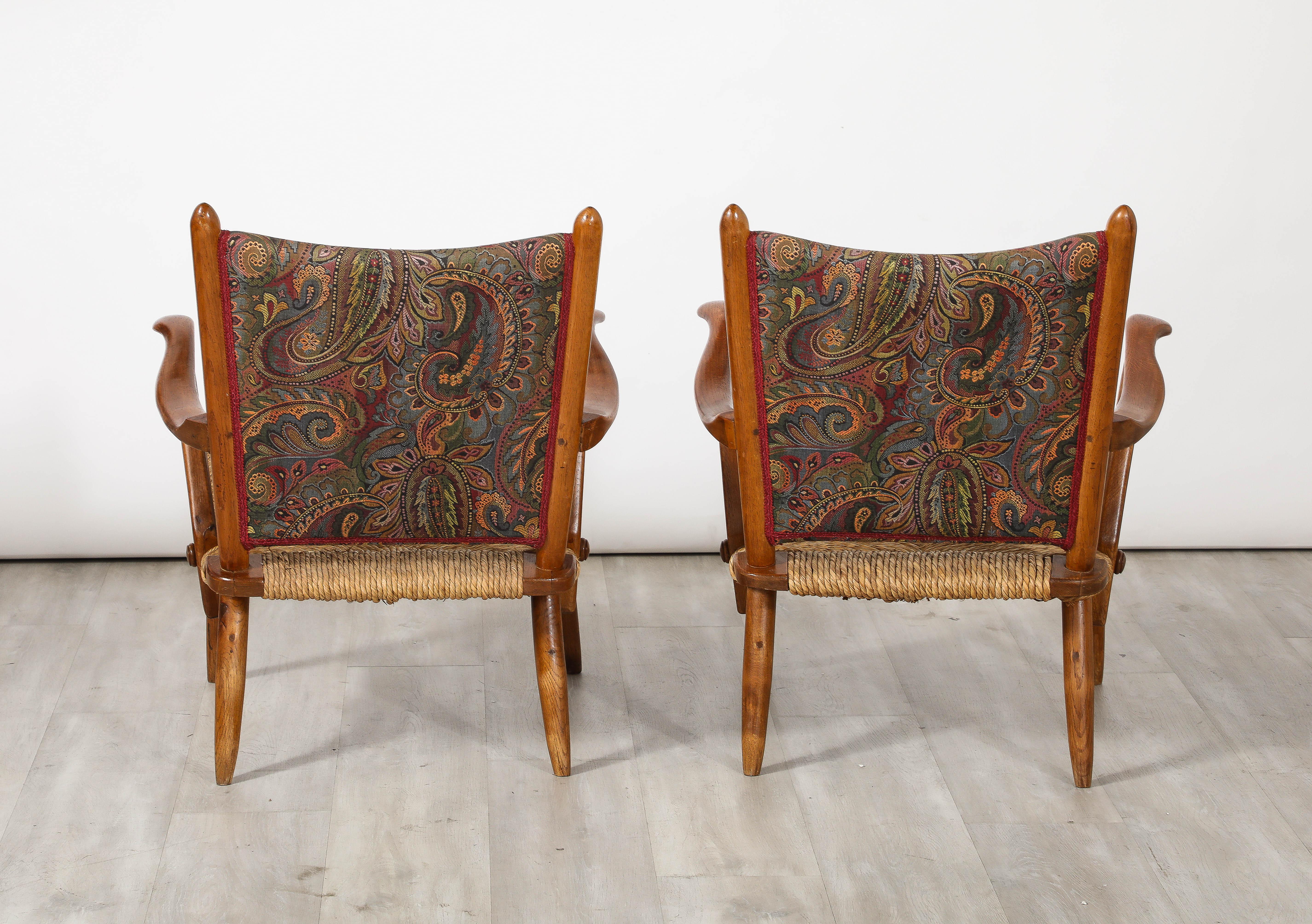 de Ster Gelderland Pair of Dutch Armchairs with Rush Seats, circa 1950  For Sale 4