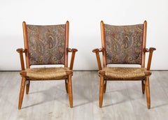de Ster Gelderland Pair of Dutch Armchairs with Rush Seats, circa 1950