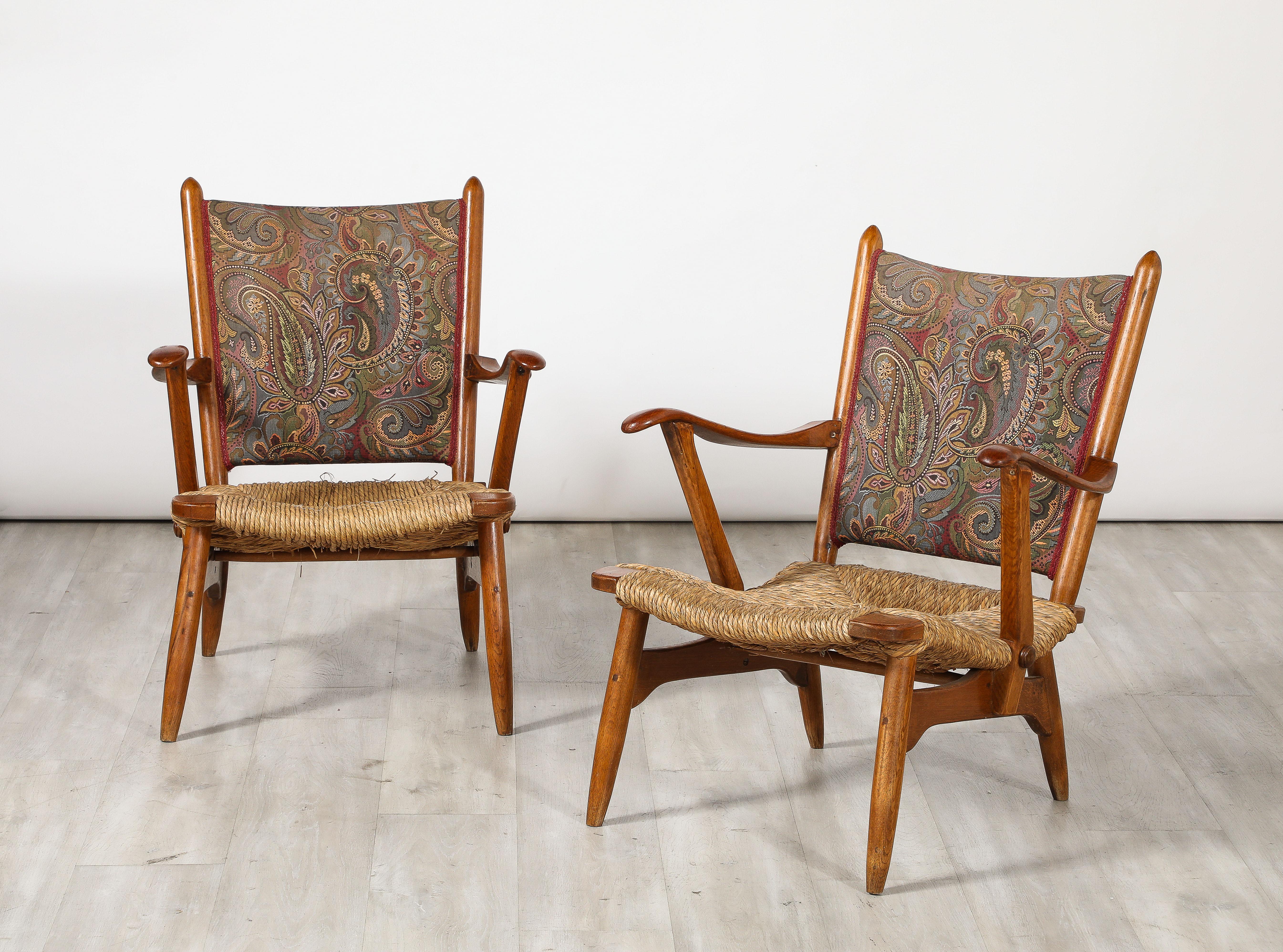 Mid-Century Modern de Ster Gelderland Pair of Dutch Armchairs with Rush Seats, circa 1950  For Sale