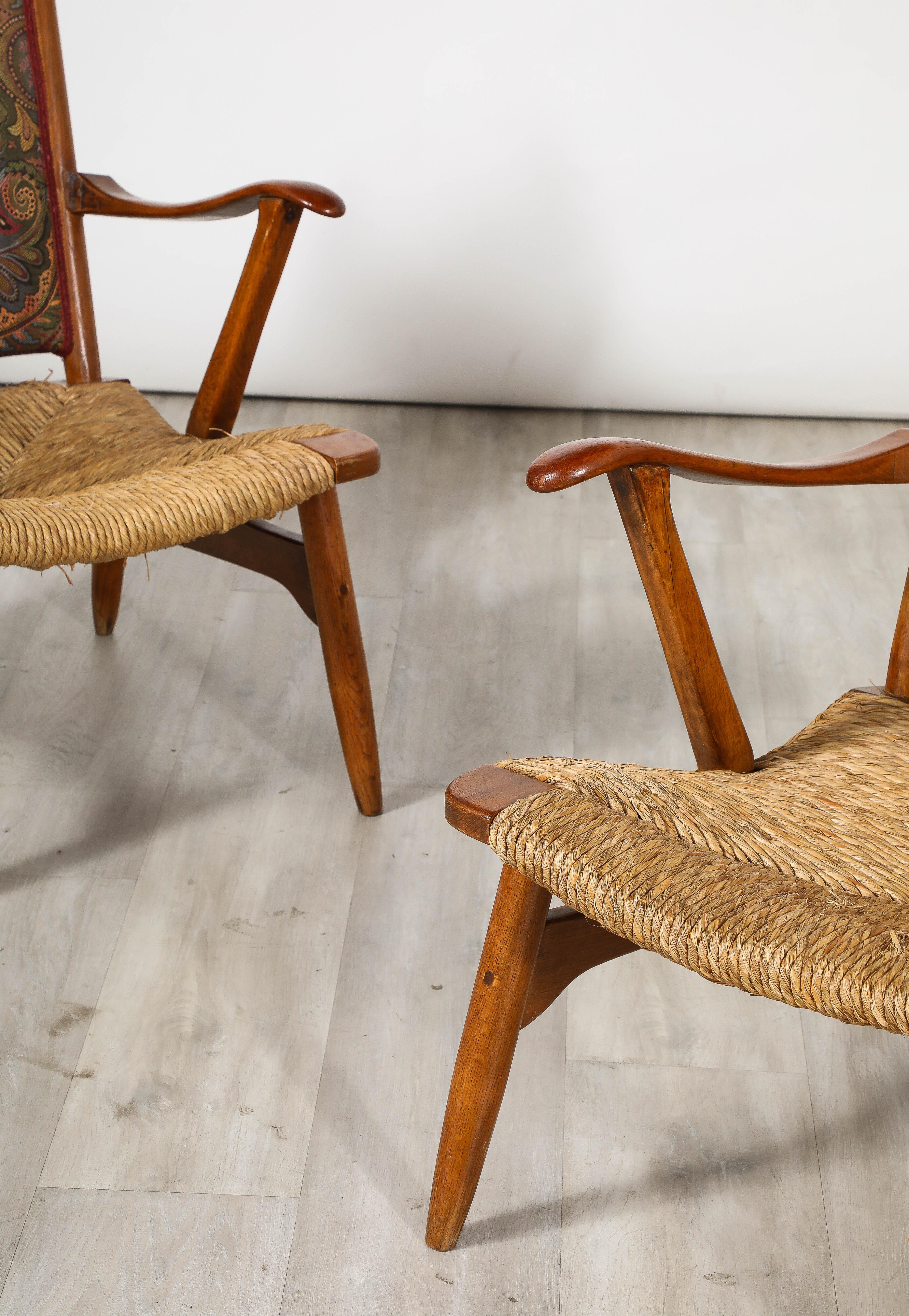 de Ster Gelderland Pair of Dutch Armchairs with Rush Seats, circa 1950 In Good Condition For Sale In New York, NY