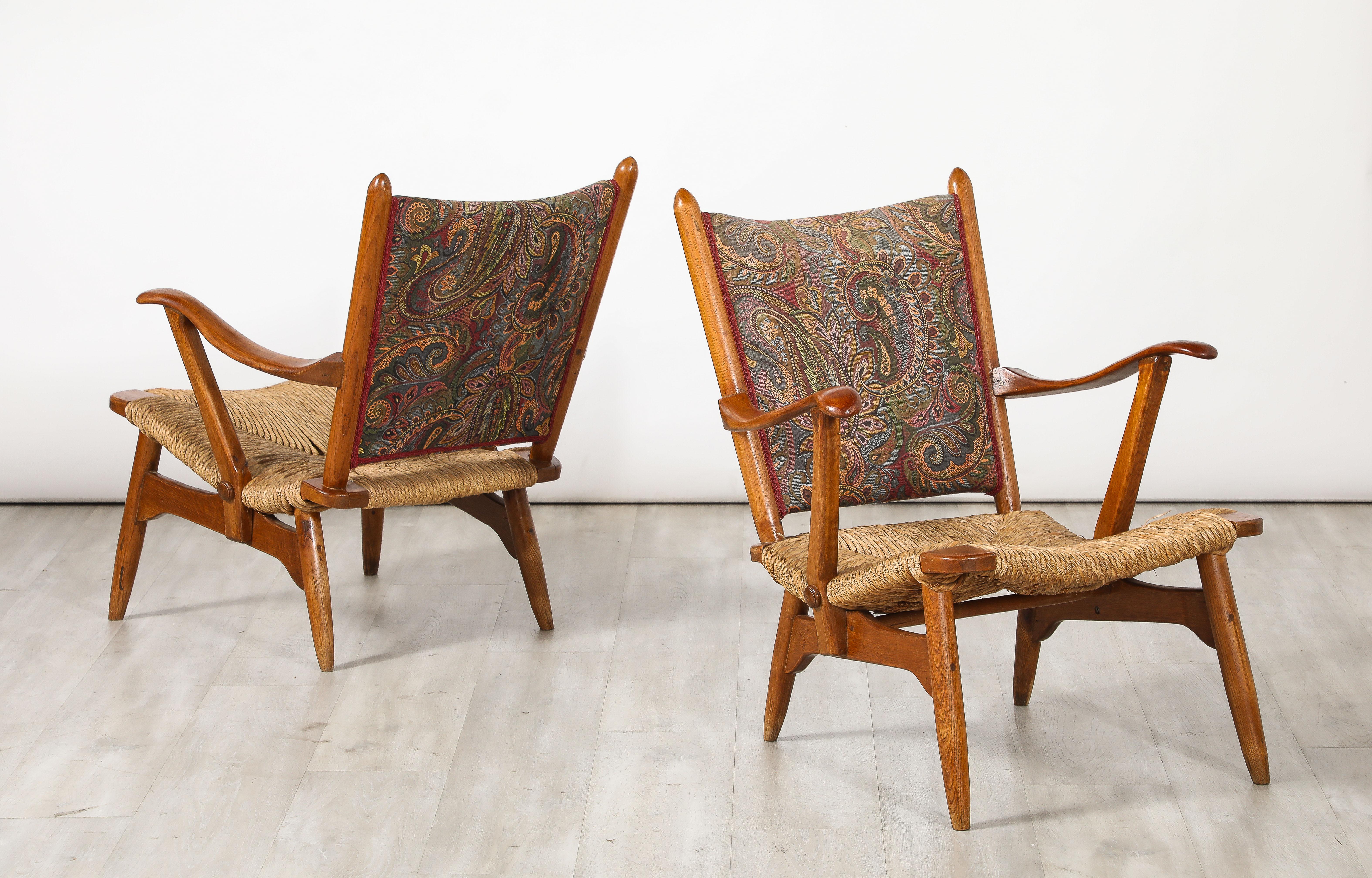 Upholstery de Ster Gelderland Pair of Dutch Armchairs with Rush Seats, circa 1950  For Sale