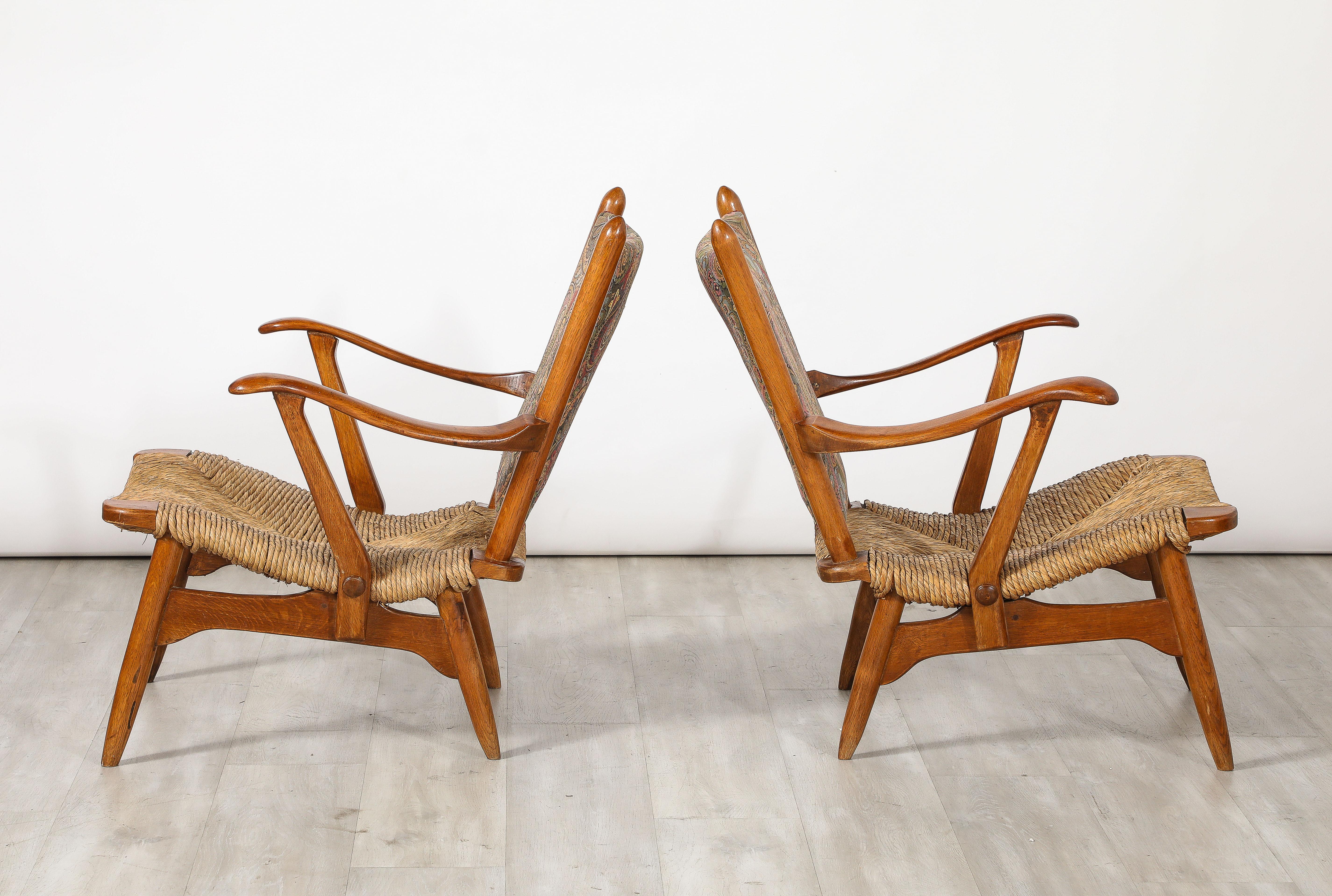 de Ster Gelderland Pair of Dutch Armchairs with Rush Seats, circa 1950  For Sale 1