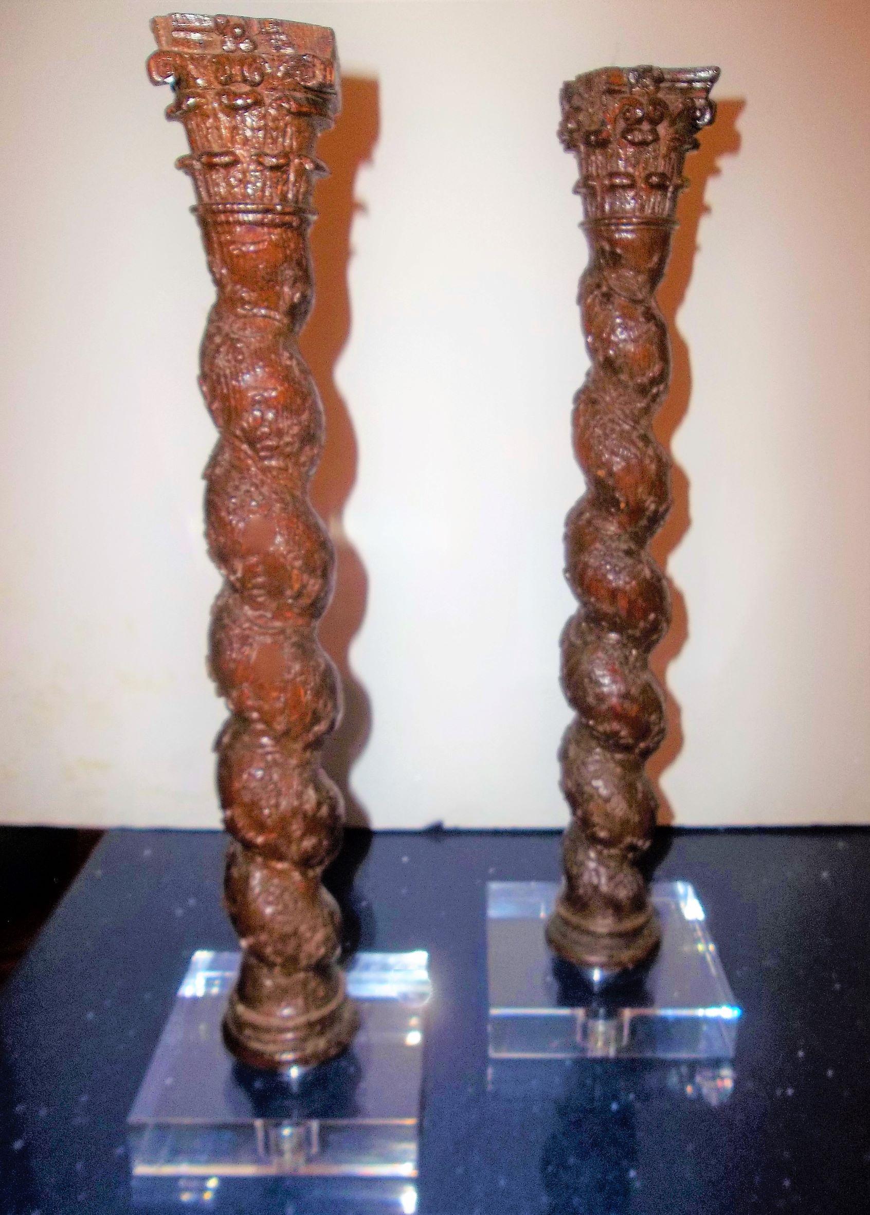 Pair of Italian Oak or Beech Architectural Carved Solomonic Corinthian Columns 3