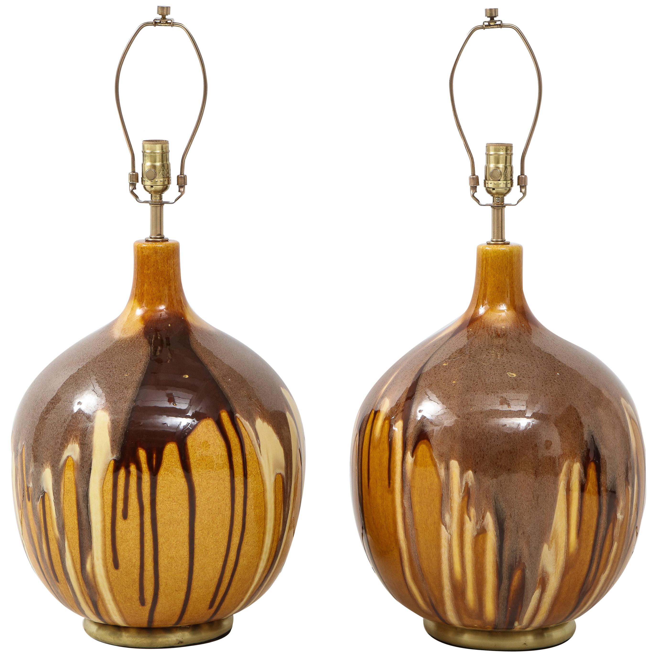 MCM Blue and White Drip Glaze Lamp at 1stDibs