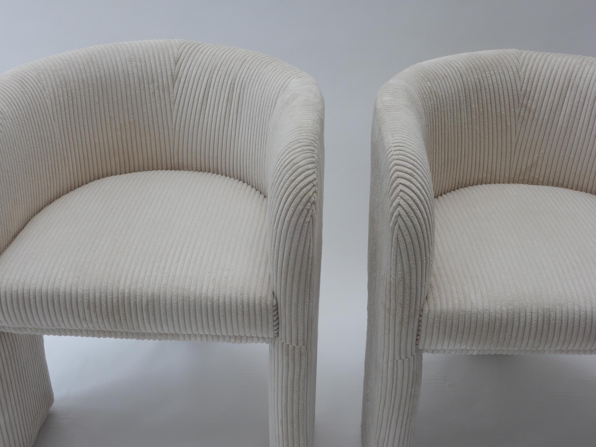 Pair of Italian Off-White Velvet Corduroy Armchairs, 1970s 5