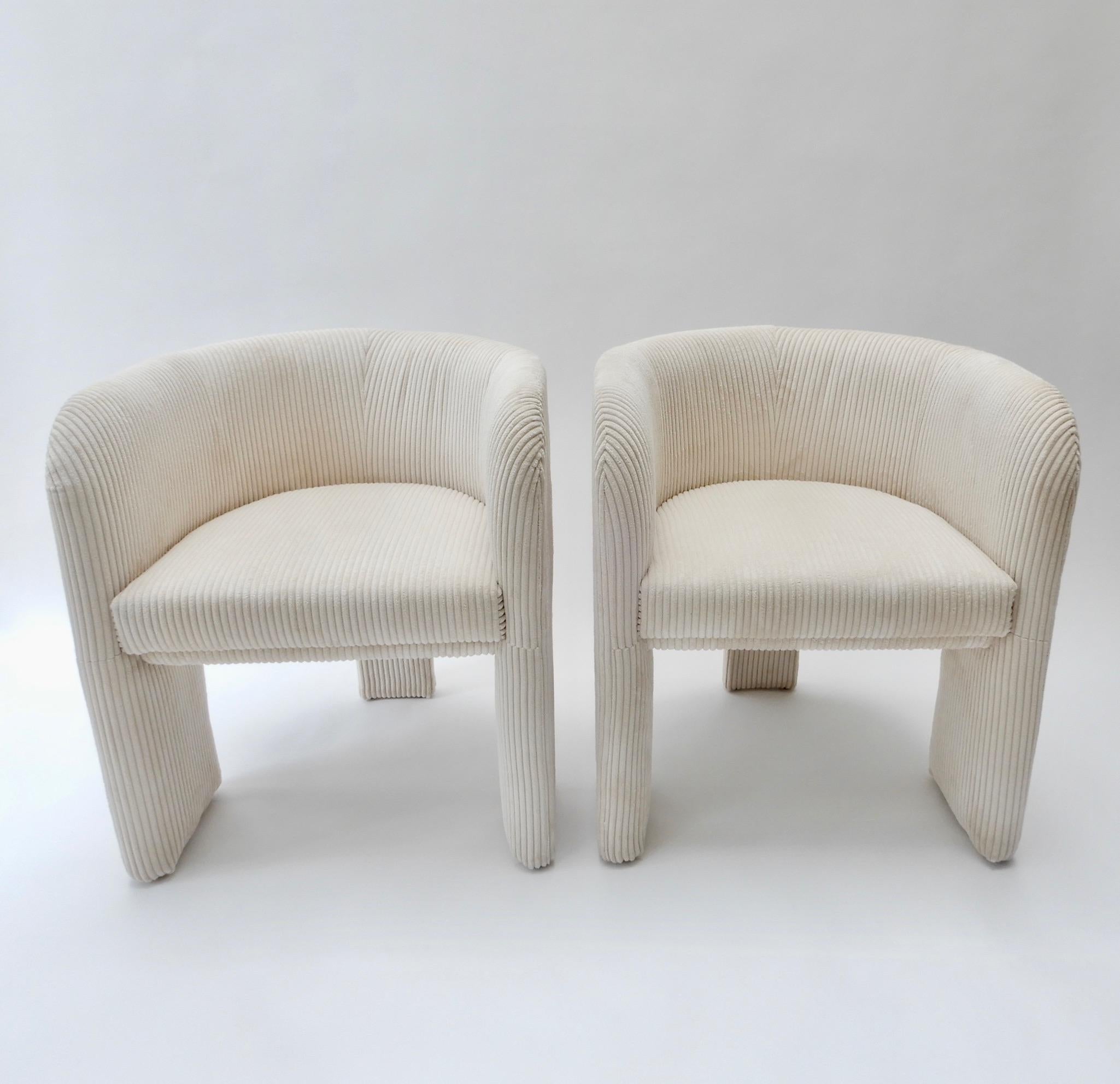 Pair of Italian off-white velvet corduroy armchairs, 1970s.