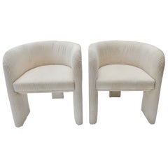 Pair of Italian Off-White Velvet Corduroy Armchairs, 1970s