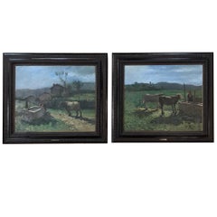 Pair of Italian Oil on Canvas Paintings in Original Frames by Contardo Barbieri
