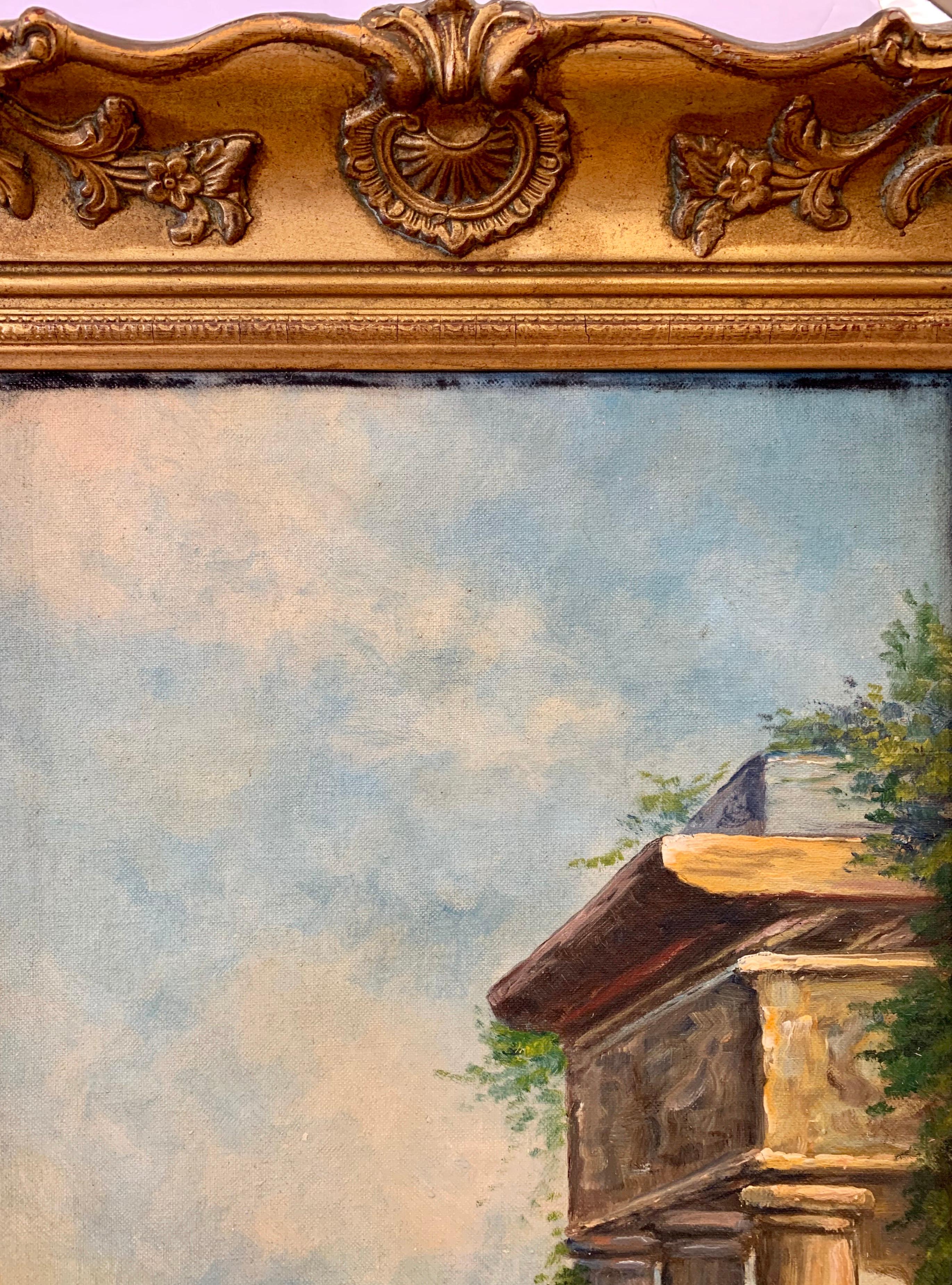 Canvas Pair of Italian Oil Paintings in Giltwood Frames by the Artist Pastori