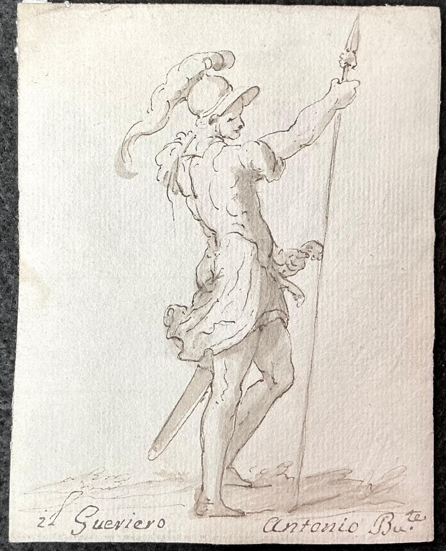 Italiano Coppia di disegni antichi italiani di soldati in vendita
