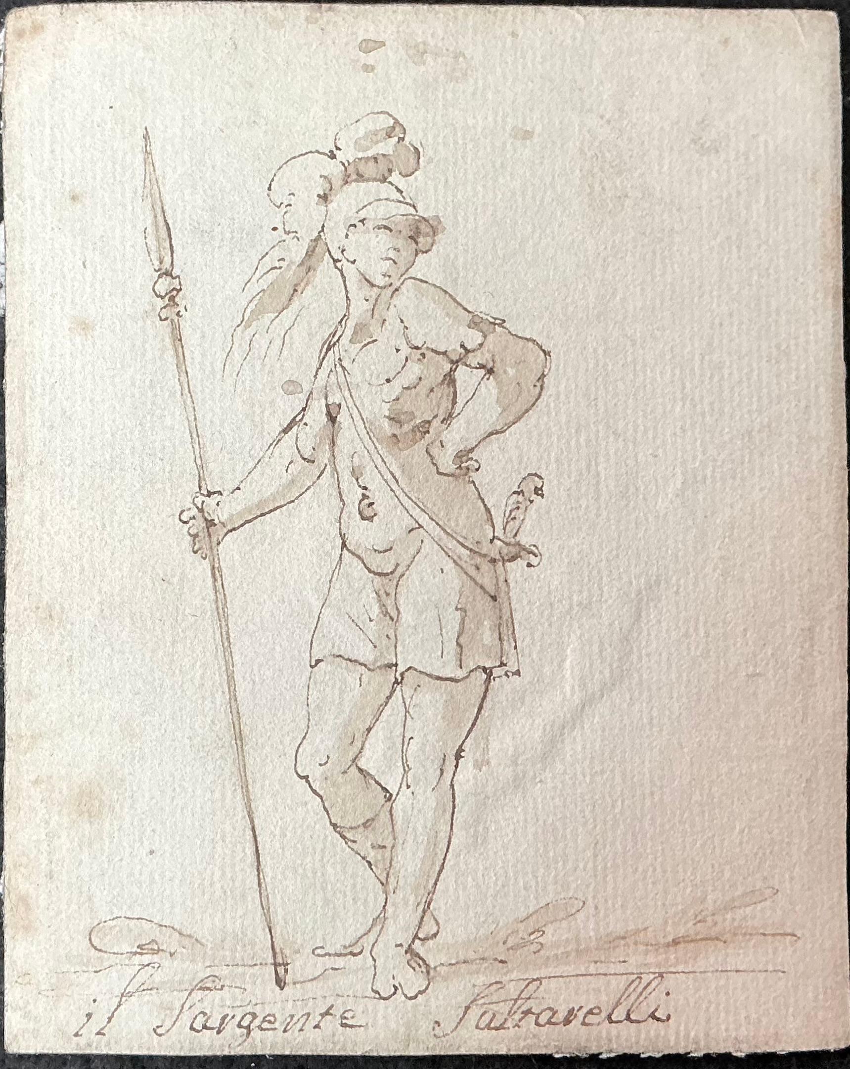 Coppia di disegni antichi italiani di soldati In condizioni buone in vendita a Bradenton, FL