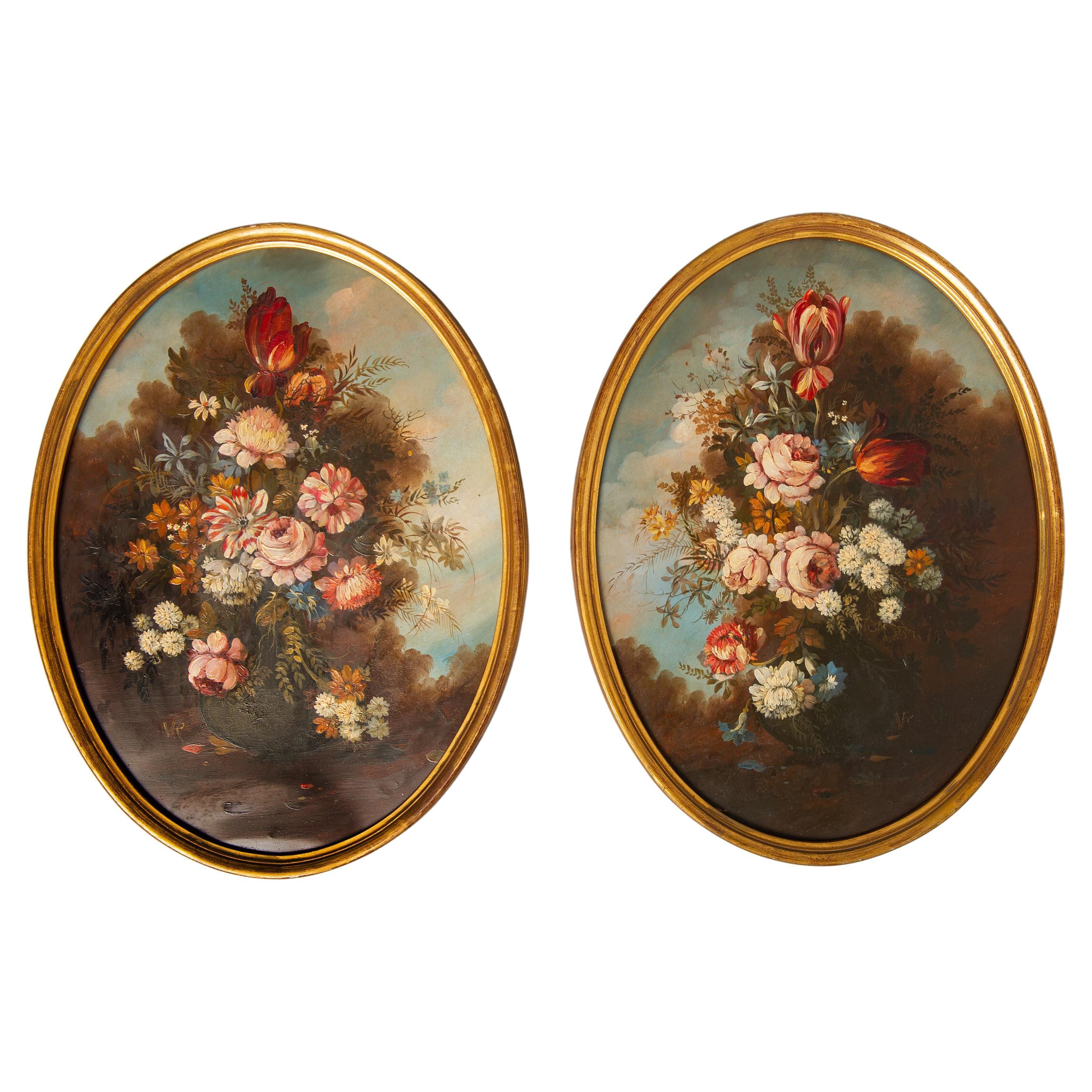 Pair of Italian Old Oval Paintings on Copper For Sale