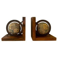 Pair of Italian "Old World" Style Globe Bookends on Wood Bases