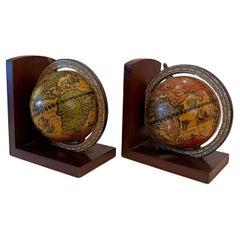 Pair of Italian "Old World" Style Globe Bookends on Wood Bases