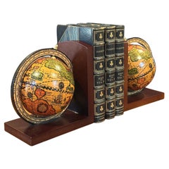 Pair of Italian "Old World" Style Globe Bookends on Wood Bases