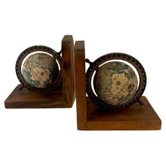 Pair of Italian "Old World" Style Globe Bookends on Wood Bases