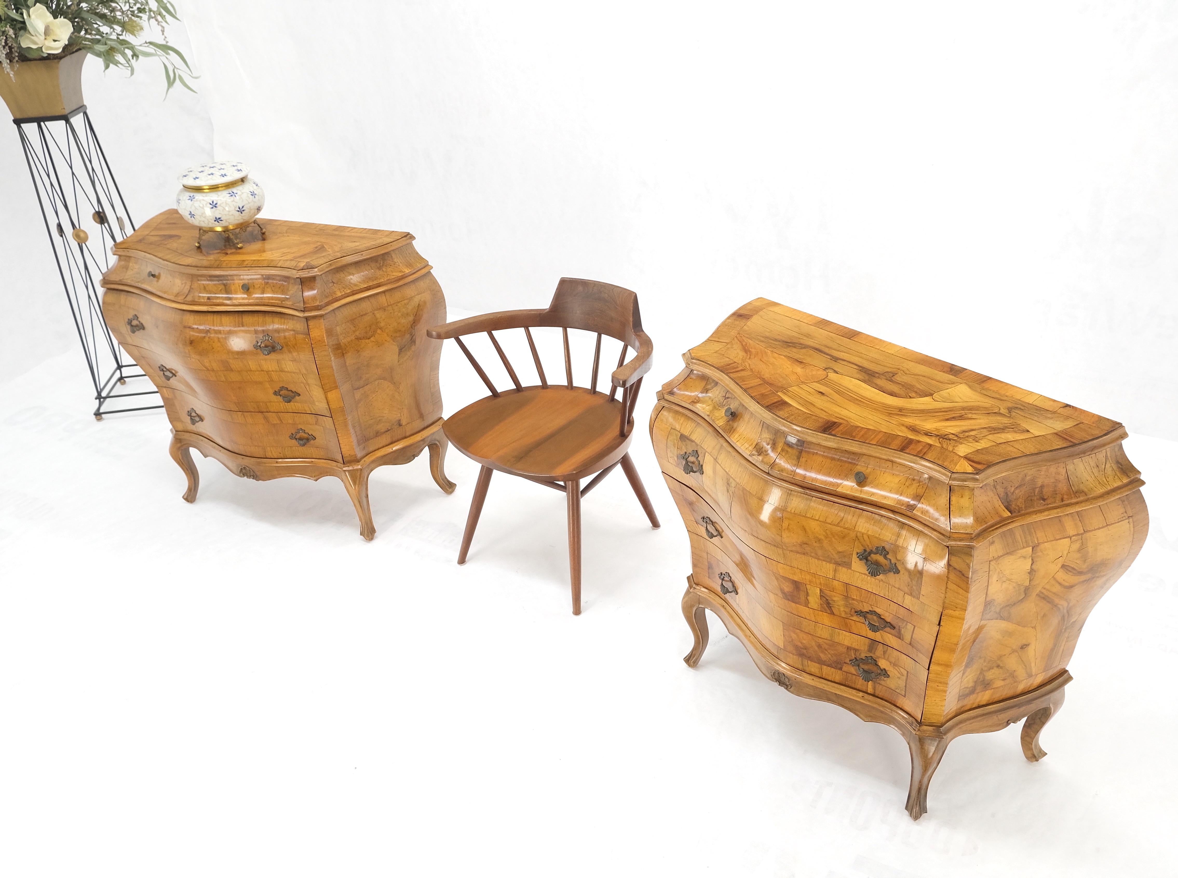 Pair of Italian Olive Burl Wood Patched Veneer Bombay Small Dresser Stands Table For Sale 5
