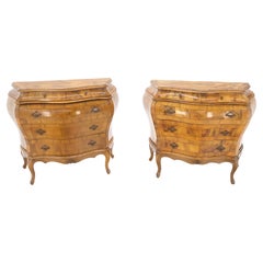 Pair of Italian Olive Burl Wood Patched Veneer Bombay Small Dresser Stands Table