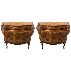 Pair of Italian Olive Wood Commodes