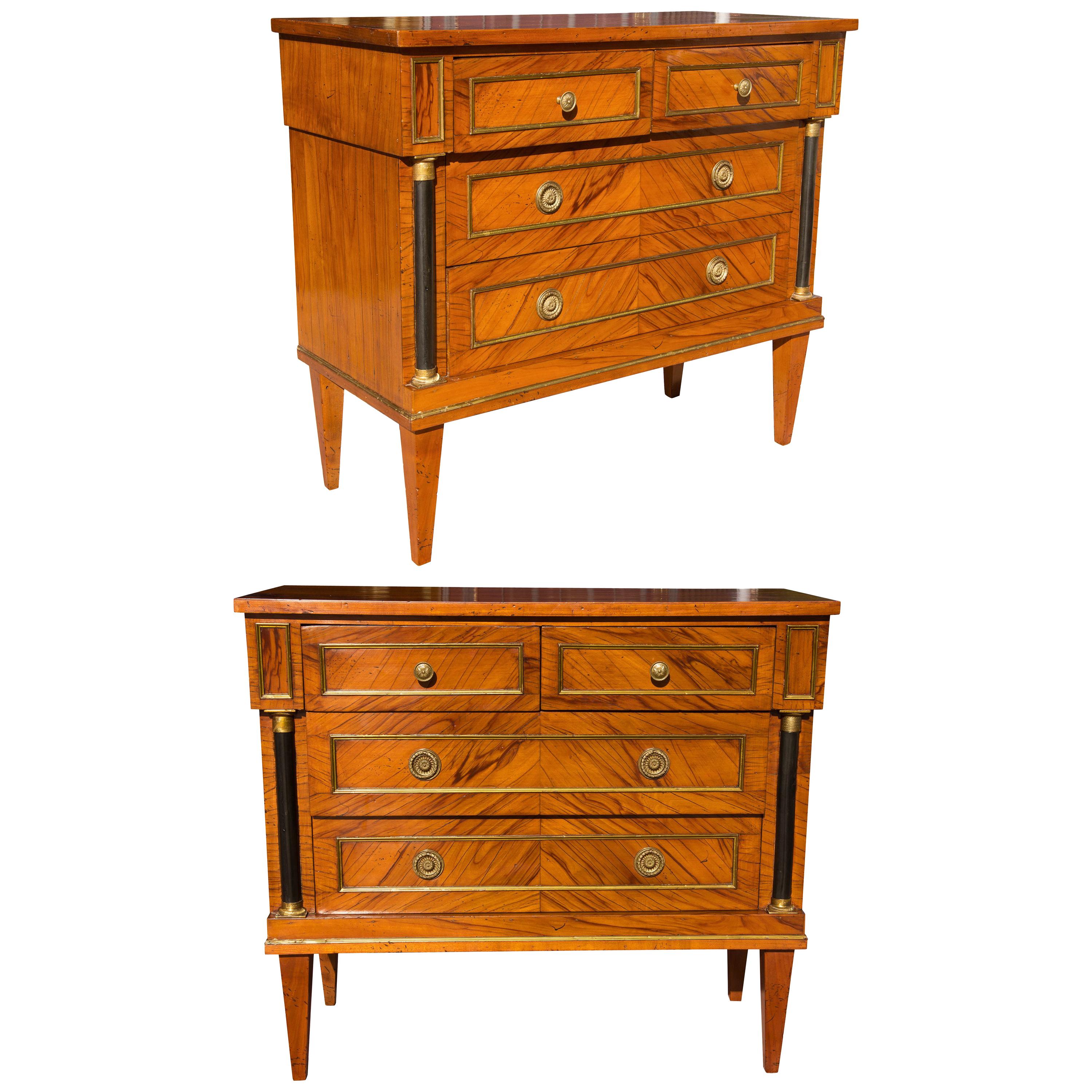 Pair of Italian Olivewood Neoclassical Commodes, Midcentury