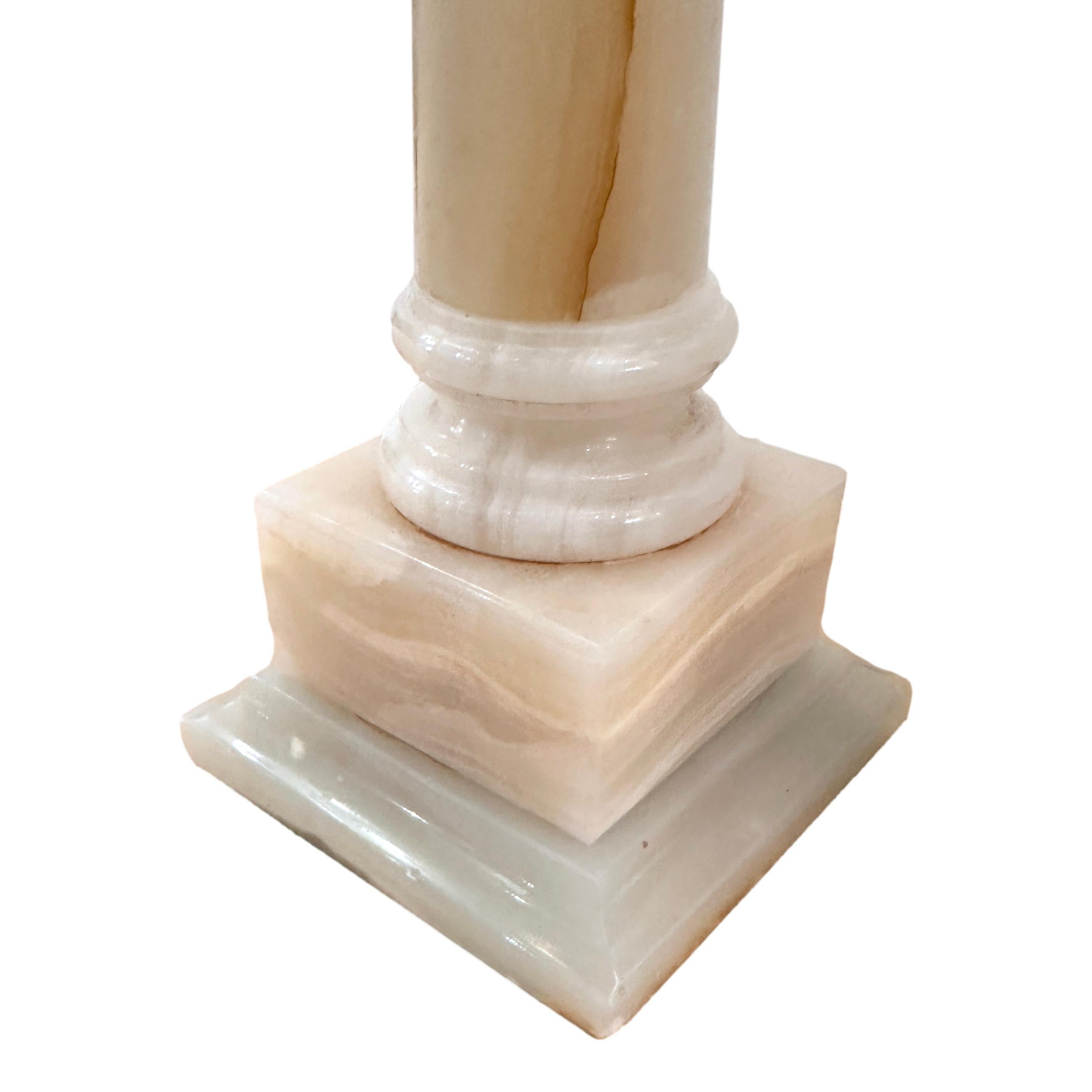 Pair of circa 1940's Italian carved onyx column table lamps.

Measurements:
Height of body: 18