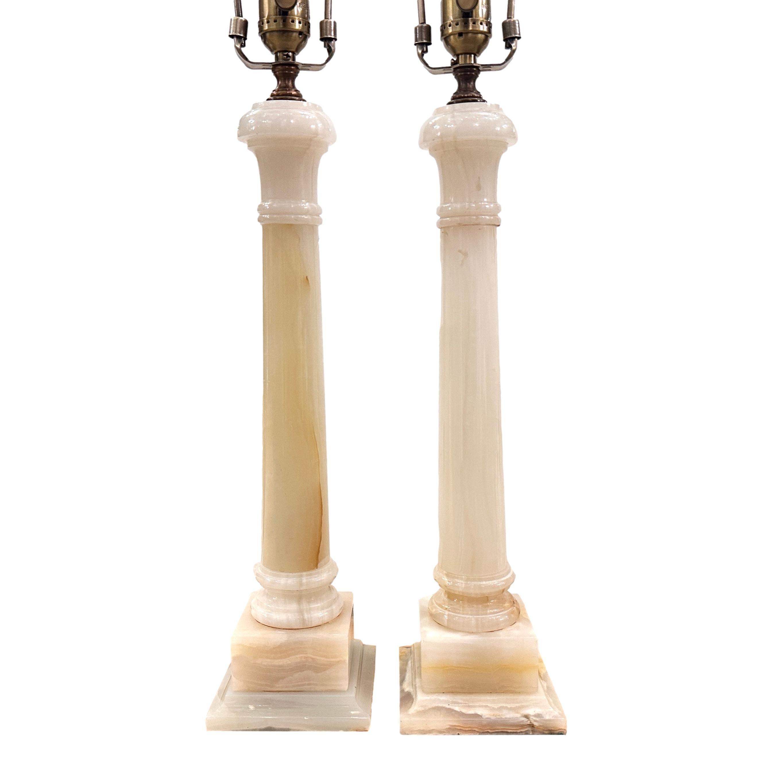 Mid-20th Century Pair of Italian Onyx Lamps For Sale