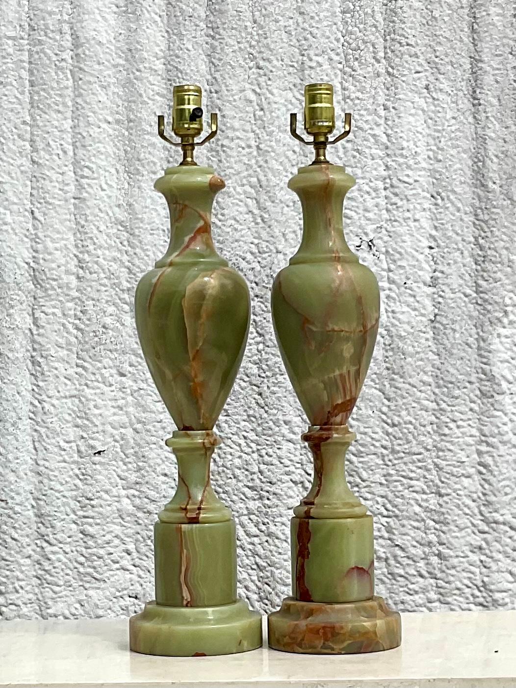 Pair of Italian Onyx Table Lamps In Good Condition In west palm beach, FL